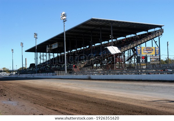 
Syracuse, NY, USA - October 10, 2015: 
The huge covered grandstand at the historic Syracuse Fairgrounds
dirt track was torn down months after this photo was taken to make
way for a new
arena.				