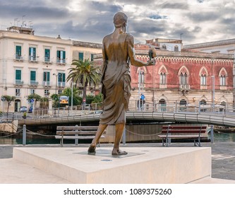 Syracuse, Sicily/Italy - January 28 2018: Archimedes Statue