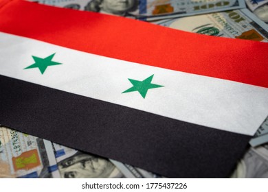 Syria Flag With US Dollars As Background. Concept For Investors, Soft Focus