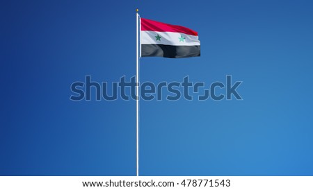 Syria flag waving against clean blue sky, long shot, isolated with clipping path mask alpha channel transparency