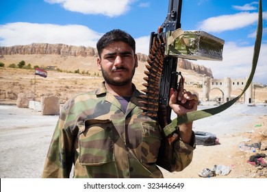 SYRIA, MAALULA - SEPTEMBER 2013. The Soldier Of The Syrian National Army At The Gates Of The City Ma'loula. Ma'loula Became A Place Of Fighting Between Assad Forces And The Rebels.