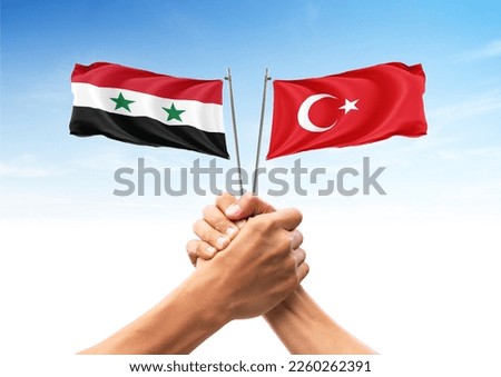 Syria Turkey Flags. Allies and friendly countries, unity, togetherness, handshake, helping