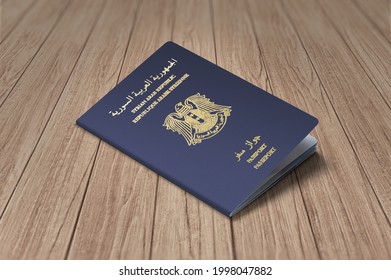 Syrian Passport On A Dark Wooden Board, Top View