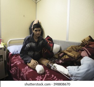 Syrian Refugees Wounded In The Bombing In The Syrian City Of Aleppo Are Being Treated In Turkey. Mursitpinar, Kilis, 12 February 2016