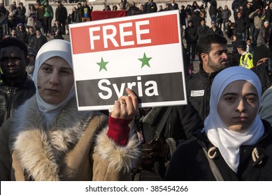 Syrian Women In Trafalgar Square, Protesting Against The Civil War In Syria. London / July 2014