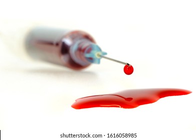 A Syringe With Blood For A Blood Test 