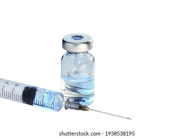 Syringe isolated on white background. Injection with Covid-19 vaccine.