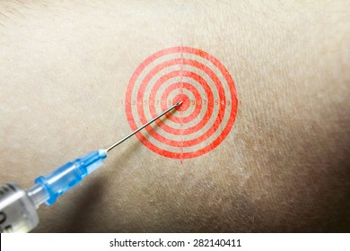 Syringe with needle is constituted by the red target on your skin