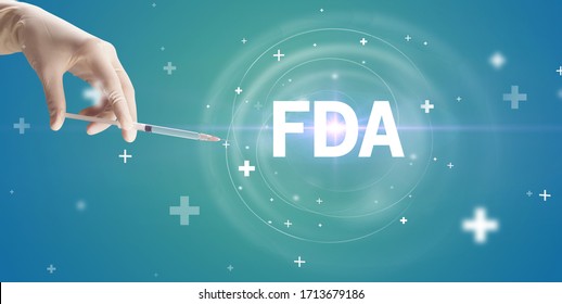 Syringe Needle With Virus Vaccine And FDA Abbreviation, Antidote Concept