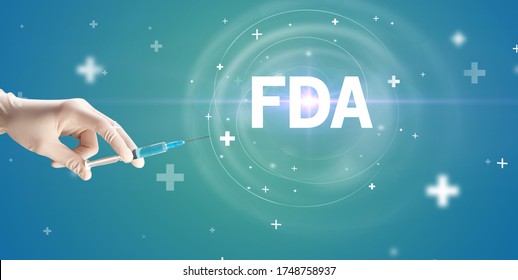 Syringe Needle With Virus Vaccine And FDA Abbreviation, Antidote Concept