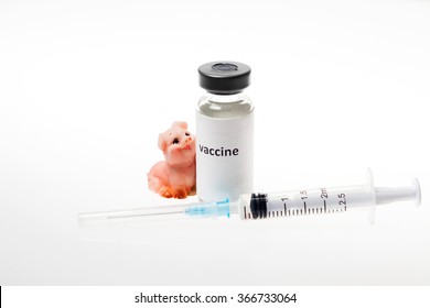 Syringe and vaccine against influenza with pig figure 