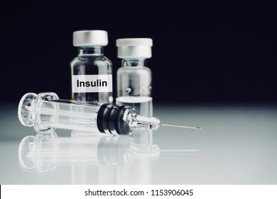 Syringe and vials with word Insulin. Medical and Healthcare Concept