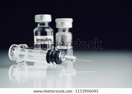 Syringe and vials with word Insulin. Medical and Healthcare Concept