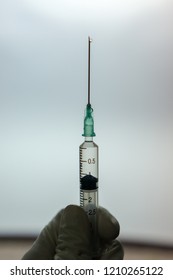 Syringes used for mixing and dispensing drugs in hospitals. Patient illness. Nurses or doctors used syringe for injection. 