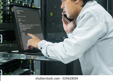 System Administrator Talk Telephone To Consult In Data Center