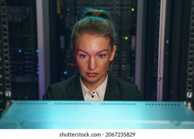 System administrator working in network server room