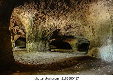 System of caves in sandstone rocks called Puste kostely near Novy Bor, Czech republic.Large underground quarry.Popular tourist attraction.Mysterious scary atmosphere.Czech nature