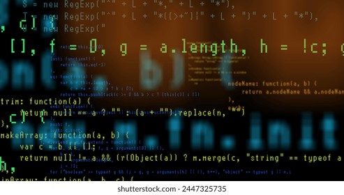 System crash, shaking program code glitch on black space. Jitter in arrays of computer code strings. Abstract computer code running in a virtual space