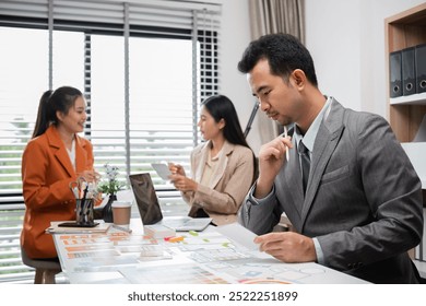 System Development Team Collaborating on UX UI Design in Modern Office Environment