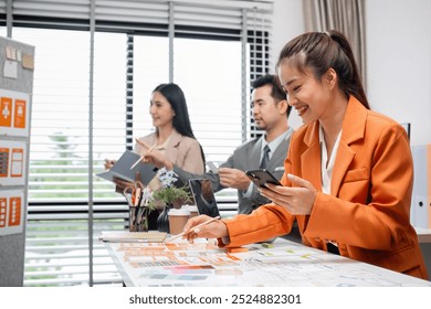 System Development Team Collaborating on UX UI Design and Planning in Modern Office Environment