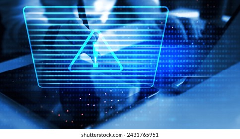 System hack warning alert. Cyber ​​attack on computer network. Cyber security and cybercrime. 