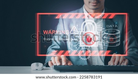 System hacked alert after a cyber attack on the computer network. Cybersecurity vulnerability, data breach, illegal connection, compromised information concept, Malicious software, virus cybercrime