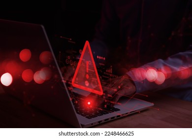 System hacked warning alert on notebook (Laptop). Cyber attack on computer network, Virus, Spyware, Malware or Malicious software. Cyber security and cybercrime. Compromised information internet. - Shutterstock ID 2248466625