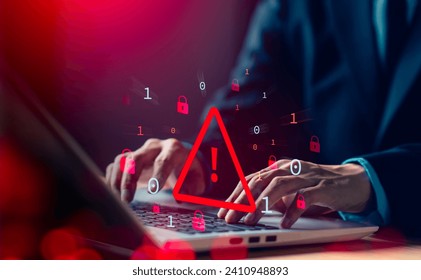 System hacked warning alert on notebook (Laptop). Cyber attack on computer network, Virus, Spyware, Malware or Malicious software. Cyber security and cybercrime. Compromised information internet. - Powered by Shutterstock