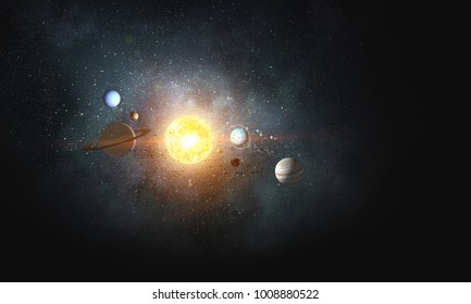 System of planets . Mixed media