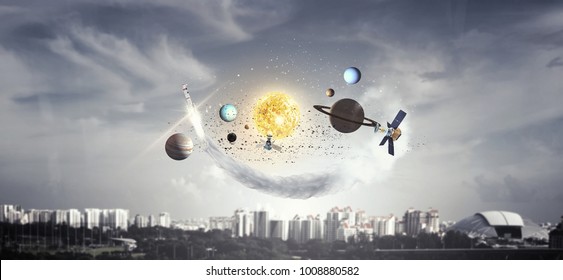 System of planets . Mixed media
