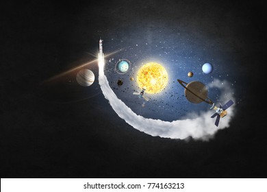 System of planets . Mixed media