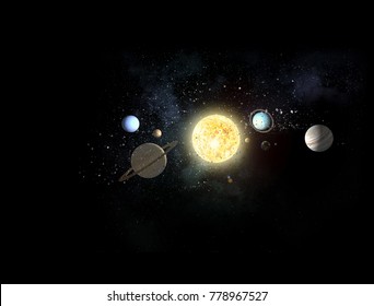System of planets . Mixed media