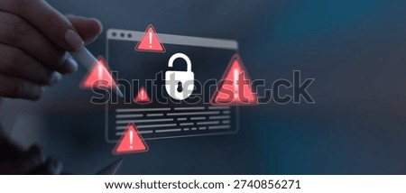 System security warning interface for detecting cyber threats and data breaches.