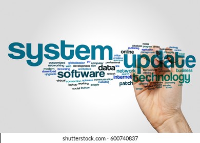 System Update Word Cloud Concept On Grey Background