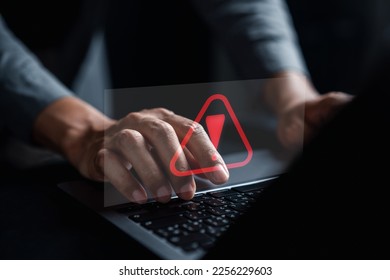 System warning caution sign for notification error and maintenance concept. cyber attack on computer network. Cybersecurity vulnerability, data breach, illegal connection, compromised information.