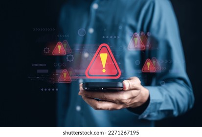 System warning caution sign for notification error and maintenance concept. cyber attack on computer network. Cybersecurity vulnerability, data breach, illegal connection, compromised information.