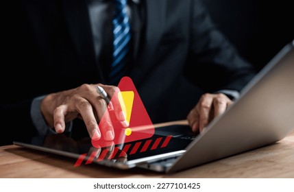 System warning caution sign for notification error and maintenance concept. cyber attack on computer network. Cybersecurity vulnerability, data breach, illegal connection, compromised information. - Shutterstock ID 2277101425