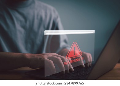 System warning error popup and maintenance showing. Cyberattack on online network error system. Cybersecurity vulnerability, data breach, illegal connection, compromised information.