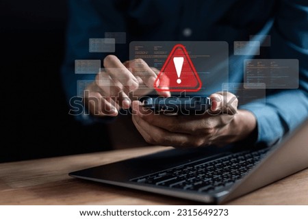 System warning error popup and maintenance showing. cyber attack on online network error system. Cybersecurity vulnerability, data breach, illegal connection, compromised information.