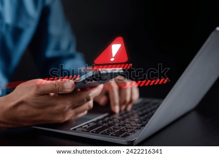 System warning error popup and maintenance system concept. cyber attack on online network error system. Cybersecurity vulnerability, data breach, illegal connection, compromised information.