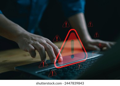 System warning hacked alert, cyber attack on computer network. Cybersecurity vulnerability, data breach, illegal connection, compromised information concept. Malicious software, virus and cybercrime. - Powered by Shutterstock
