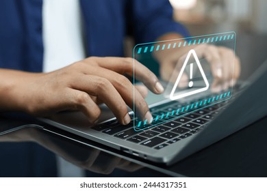 System warning hacked alert, Protection against personal data hacking, Notification error mark computer virus detected caution, Cyber attack on computer network, Virus and cybercrime, Cybersecurity. - Powered by Shutterstock - Get 15% off with code: PIKWIZARD15