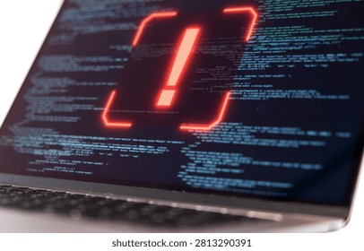 System warning on a computer screen, data, code, encryption, computer crime. Spyware, data breach, computer virus, hacker, communication problems, computer language, security, firewall.