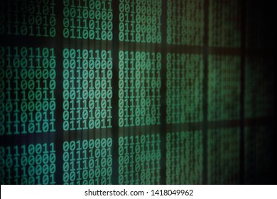 systematic data order. data panel with light up binary digits code in clusters. cyberspace computer data matrix concepts.