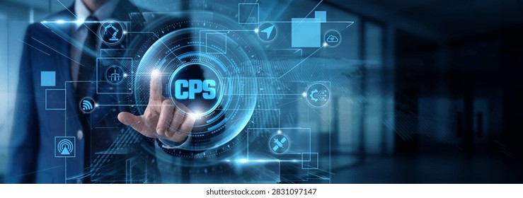 Systems Engineer touching CPS data and industrial internet of things, smart automation control, embedded computing network, physical machinery software sync.