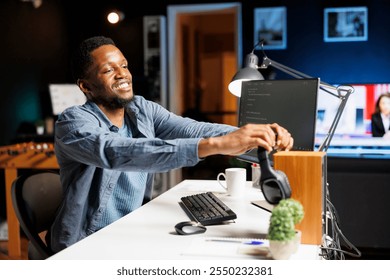 Systems manager developing computer commands for servers and coding in programming language. Technical expert typing binary code in HTML terminal window, improves database cybersecurity.