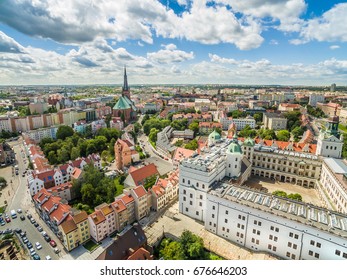 Szczecin - The landscape of the old town from the bird's eye view. Old town, castle and basilica in Szczecin.