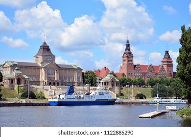 Szczecin, Poland. 25 June 2018. City view of town Szczecin, west Poland, with river banks 