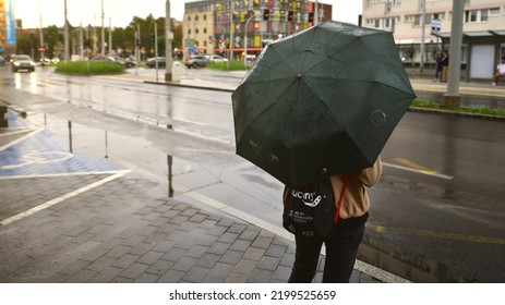  Szczecin, Poland. 29 August 2022. People With Umbrellas On A Rainy Day Outside