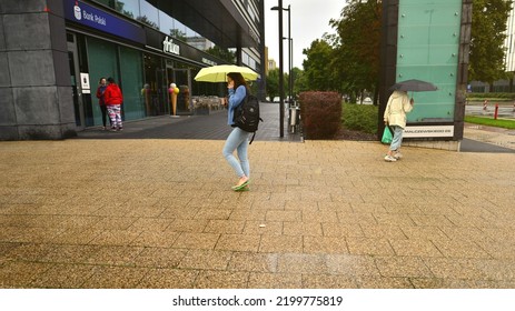 Szczecin, Poland. 29 August 2022. People With Umbrellas On A Rainy Day Outside